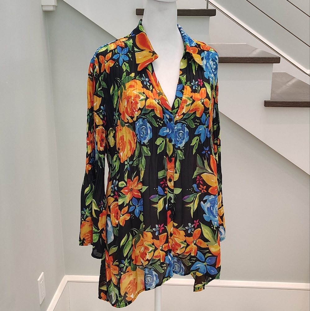 Sunny Leigh Floral Blouse - Black, Orange, Blue